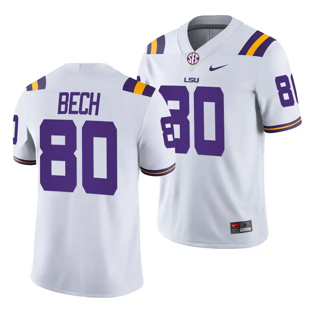 Men's LSU Tigers Jack Bech #80 2021-22 White Game NCAA Football Jersey